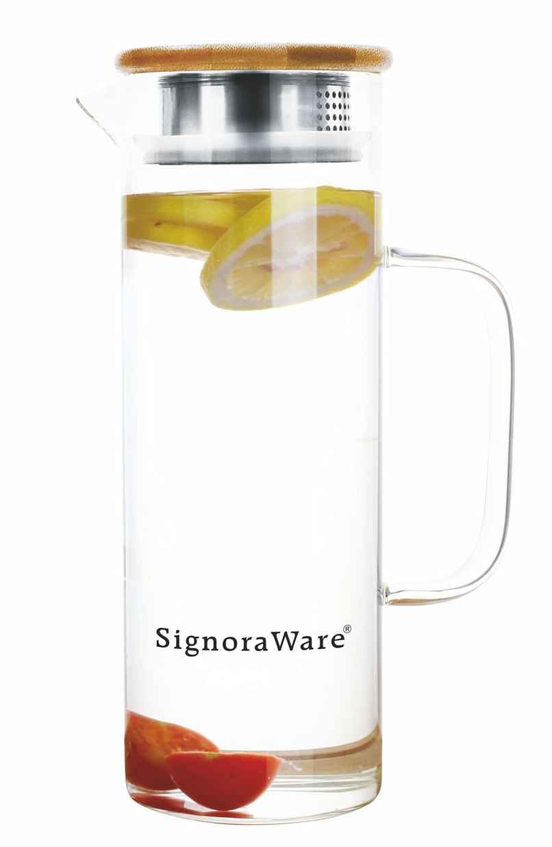 SignoraWare Saffron Borosilicate Glass Jug With Bamboo Lid 1000Ml, 1460Clear