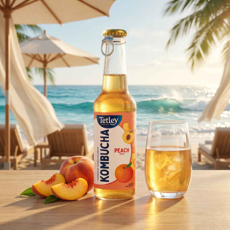 Tetley Kombucha Peach Fermented Tea With Live Culture | Rich in Antioxidants