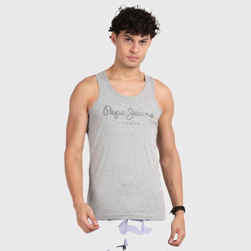 Pepe Jeans Mens Grey Melange Cotton Solid Gym Vest  - Pack of 1 (XXL) Comfort Fit, Soft Fabric