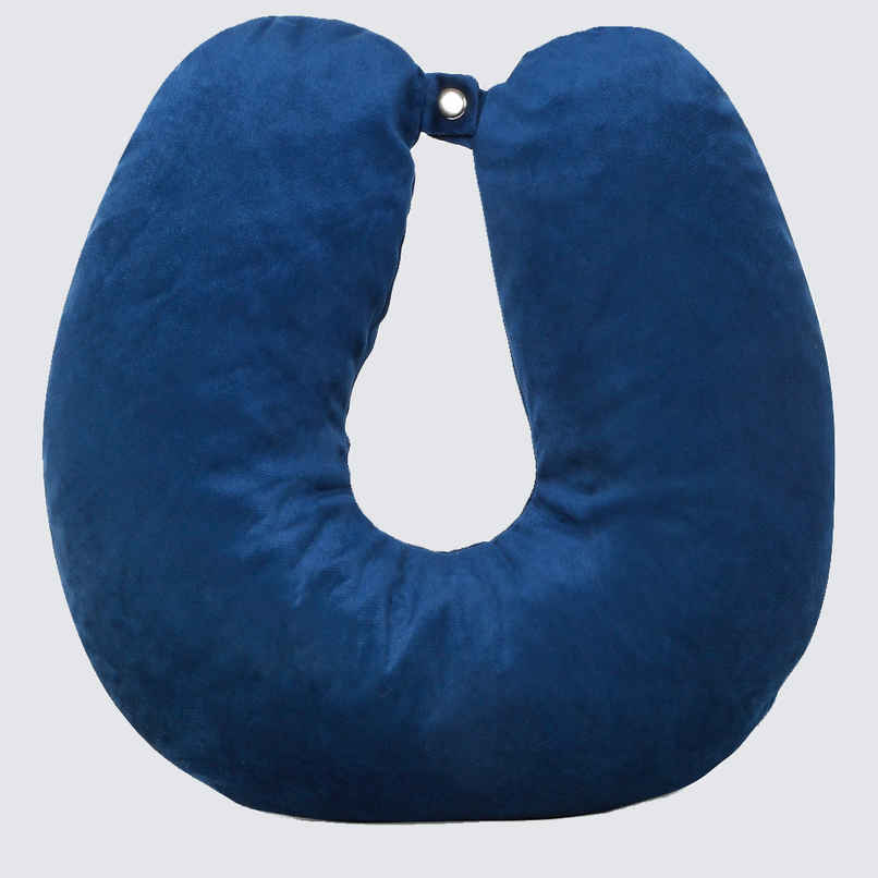 Teakwood Unisex Solid Polycotton Neck Pillow | Blue - Free Size