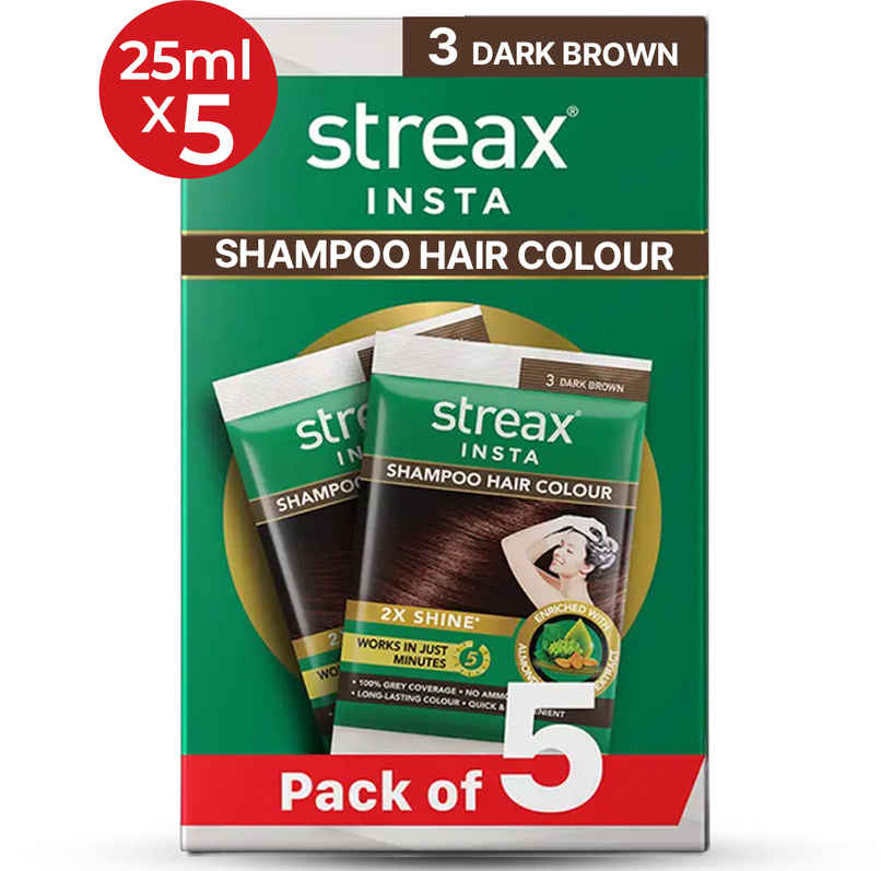 Streax Insta Shampoo Hair Colour for Women and Men- Dark Brown |100% grey coverage in 5 mins Streax Insta Shampoo Hair Colour for Women and Men- Dark Brown |100% grey coverage in 5 mins