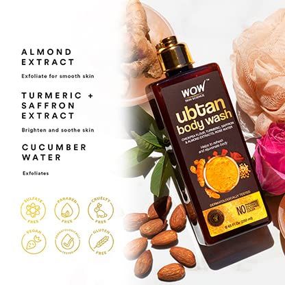 Wow Skin Science Ubtan Body Wash With Chickpea Flour Almond Extract Safron & Turmeric Extracts - No Sulphate Parabens Silicones & Color