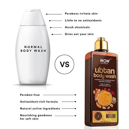 Wow Skin Science Ubtan Body Wash With Chickpea Flour Almond Extract Safron & Turmeric Extracts - No Sulphate Parabens Silicones & Color