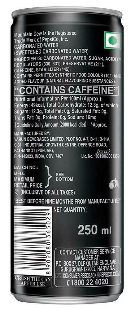 Mountain Dew Soft Drink Can 250 ml Combo