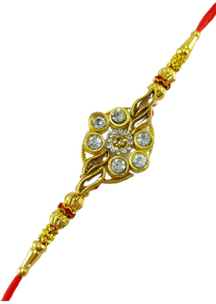 Gullak Kundan Flower With Golden Leaf Rakhi