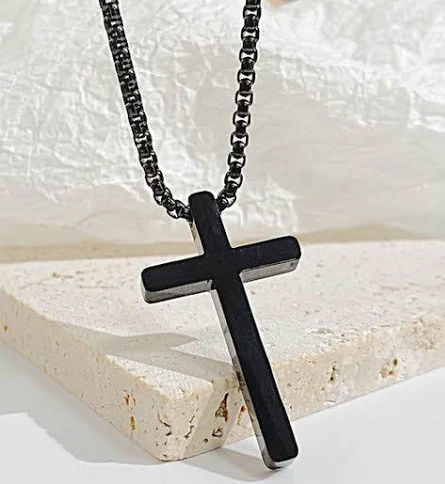 Cross Pendant Men'S Chain Black