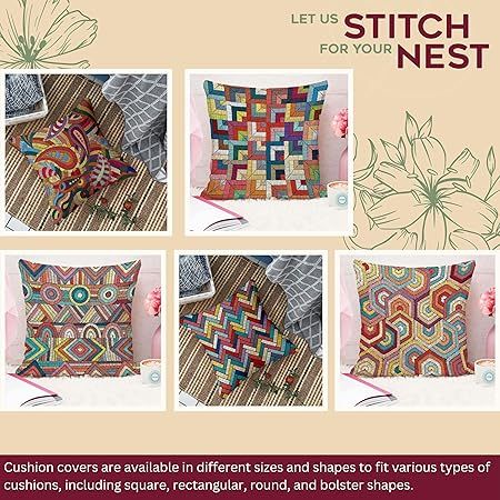 STITCHNEST Abstract Printed Cotton Canvas Cushion Covers, Set of 5 (16 x 16 Inches)