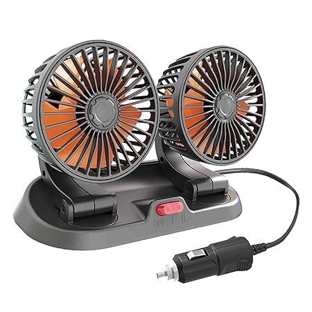 Potauto Double Head Car Fan | 12V 360 Degree Adjustable Small Size 2 Speed Cooling All Vehicle Fan.