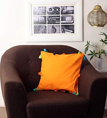 Lushomes Cushion Cover - Orange | 14 x 14 inch | Tassels