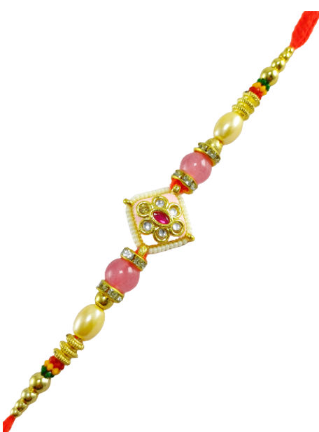 Gullak Beaded Kundan Pink Minakari Rakhi - Colorful and Artistic