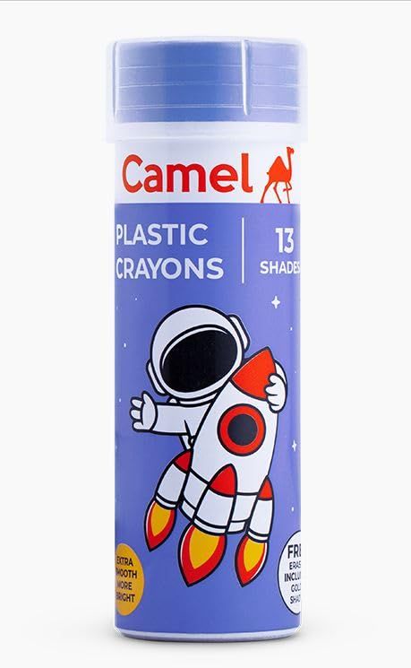 Camel Plastic Crayons Assorted Tin Pack Of 13 Shades, Hexagonal