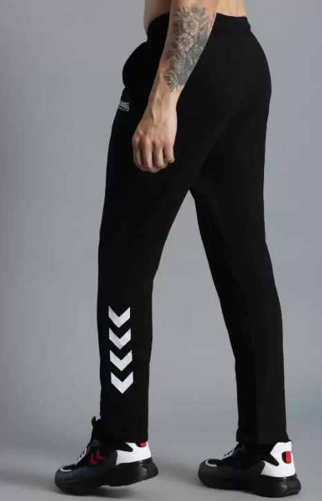 hummel Men's Alex Solid Regular Fit Cotton Poly Track Pant with Zipper Pockets | Black - L