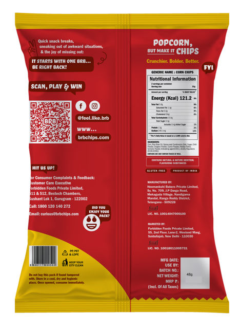 Brb Popcorn Chips Red Chilli Chataka Flavour