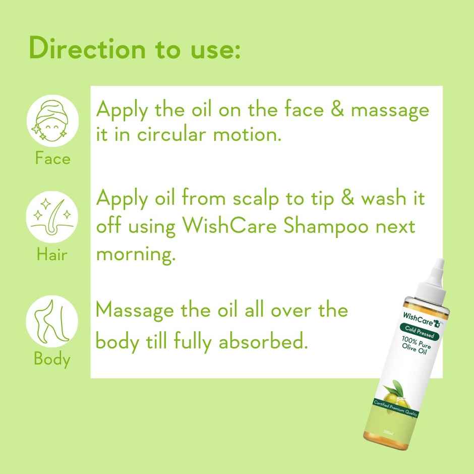 Wishcare 100% Pure Cold Pressed Olive Oil For Healthy Hair And Glowing Skin