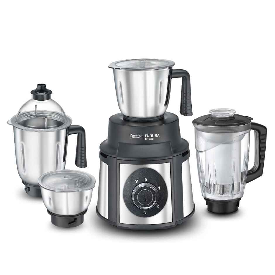 Prestige Endura Mixer Grinder | 1000W | 3 SS Jars + 1 Jucier Jar | SS Body - Black & Silver