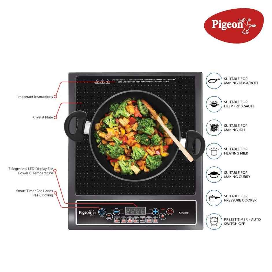 Pigeon Cruise 1800 W Induction Cooktop - (1800 W, 230 V, 50Hz )  Soft Push Button - Black
