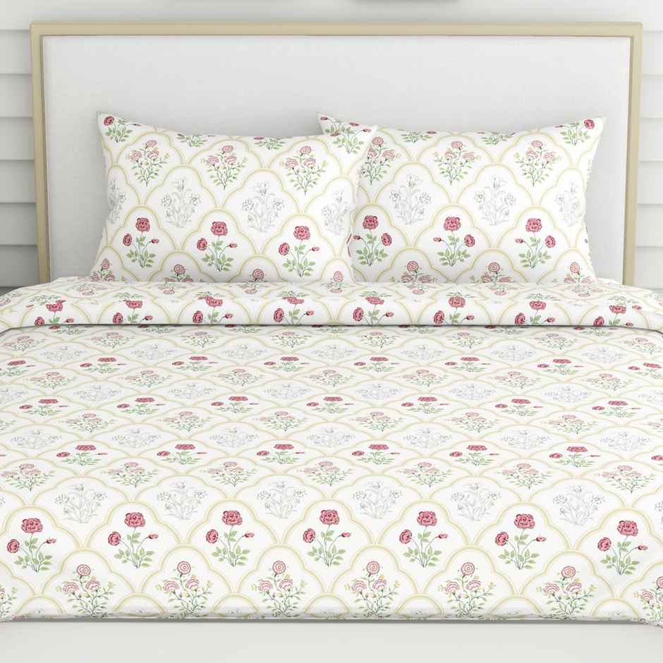 Haus & Kinder Rose Serenity King Bedsheet - 100% Cotton (270X270Cm) (1pc) & Igp Interflora Jasmine Tuberose Handpoured Candle (1pc) Combo