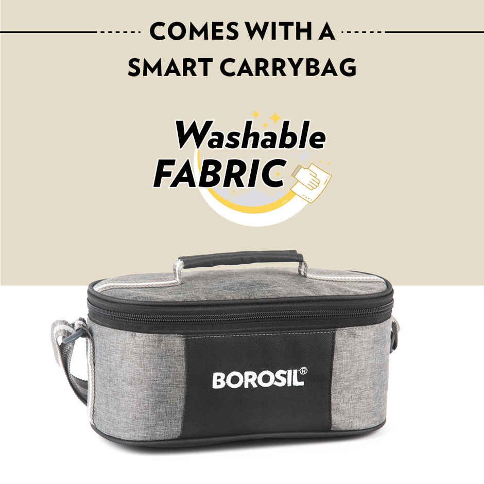 Borosil Feast Stainless Steel Lunchbox with Carry Bag Universal Tiffin for Office School College