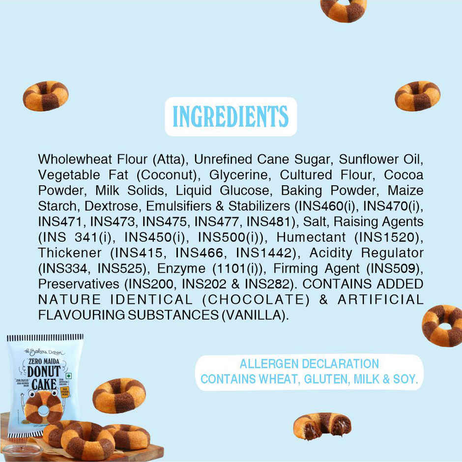 The Baker'S Dozen Zero Maida Donut Cake | Soft & Indulgent (42g) & The Baker'S Dozen Zero Maida Chocolate Brownie | Bakery Delight (55g) & The Baker'S Dozen Choco Chip Muffin | Soft & Chocolatey (45g) Combo