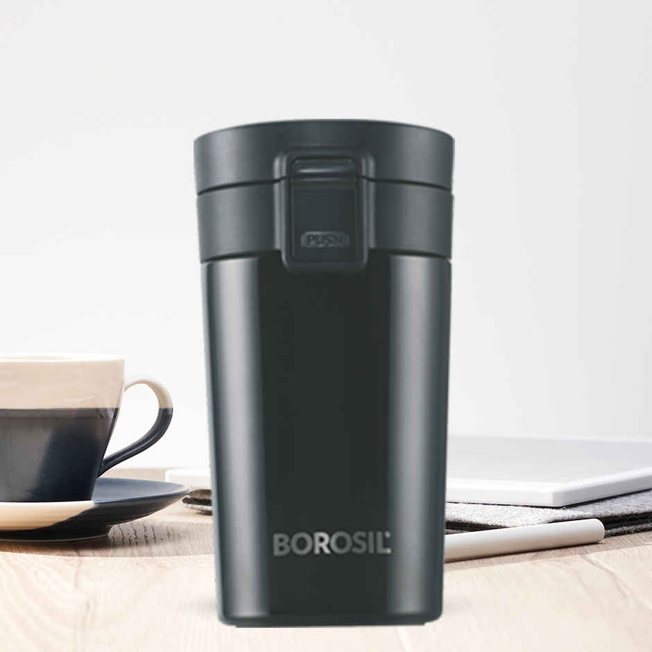 Borosil Hydra Coffeemate Stainless Steel Vacuum Insulated Travel Mug | 300 ml| Spill Proof