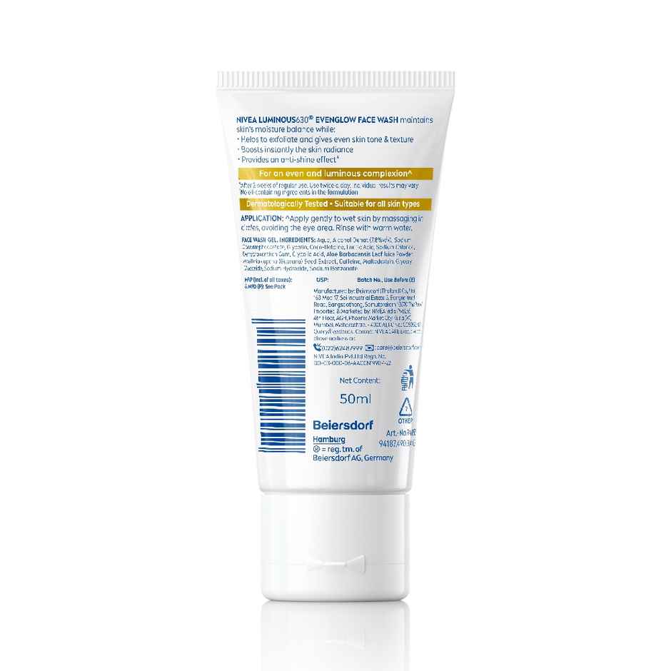 NIVEA Luminous Even Glow Face wash | Oil free formula, AHA, Aloe vera, Guarana Extract | Deep clean