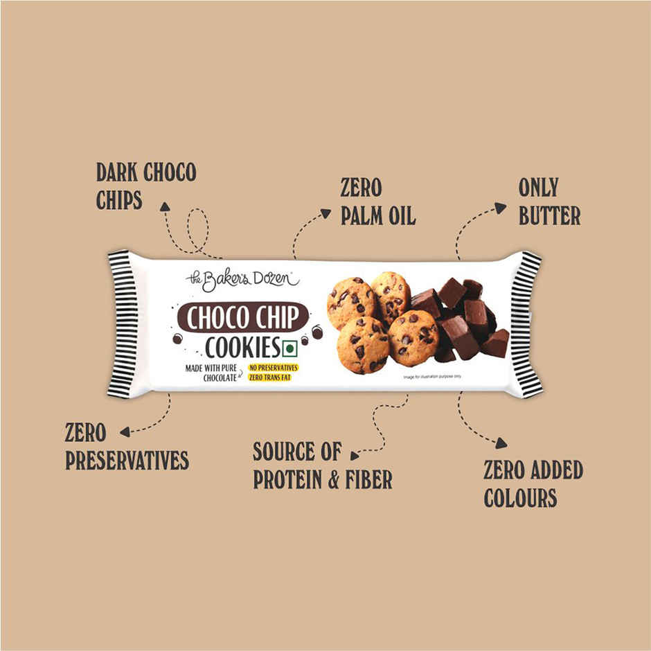 The Baker's Dozen Chocochip Cookies | Source of Protein & Fibre | Made with Dark Choco Chips