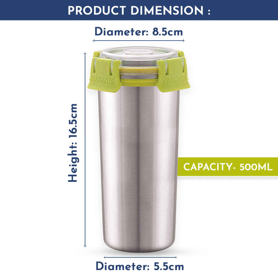 Magnus Stainless Steel Klip Lock Tumbler | With Lid & Clip Lock | 500 ml