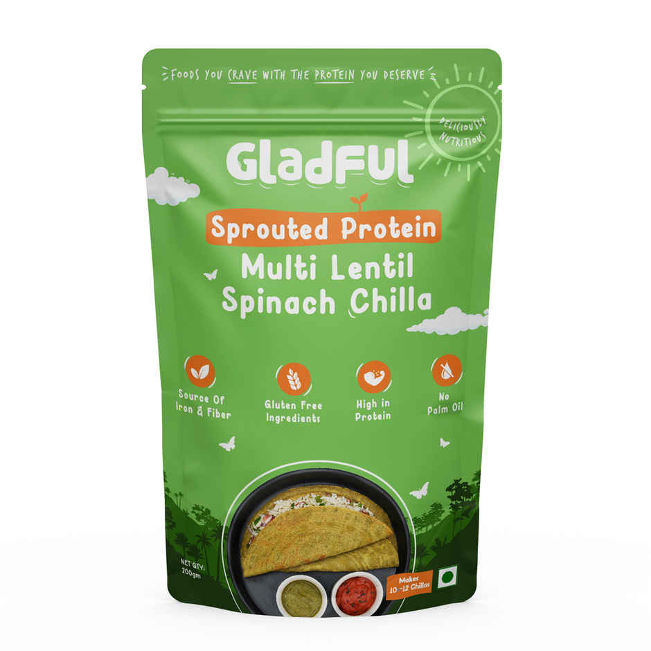 Gladful Beetroot Protein Sprouted Lentils and Millets Instant Chilla Mix(200.0 gms), Gladful Spinach Protein Sprouted Lentils and Millets Instant Chilla Mix(200.0 gms) & Gladful Achari Instant Chilla(200.0 gms) Combo