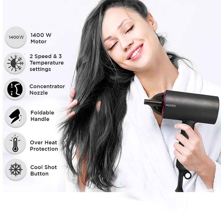 AGARO 1400 Watt Premium Hair Dryer with 3 Temperature Settings & Cool Shot Button For Styling