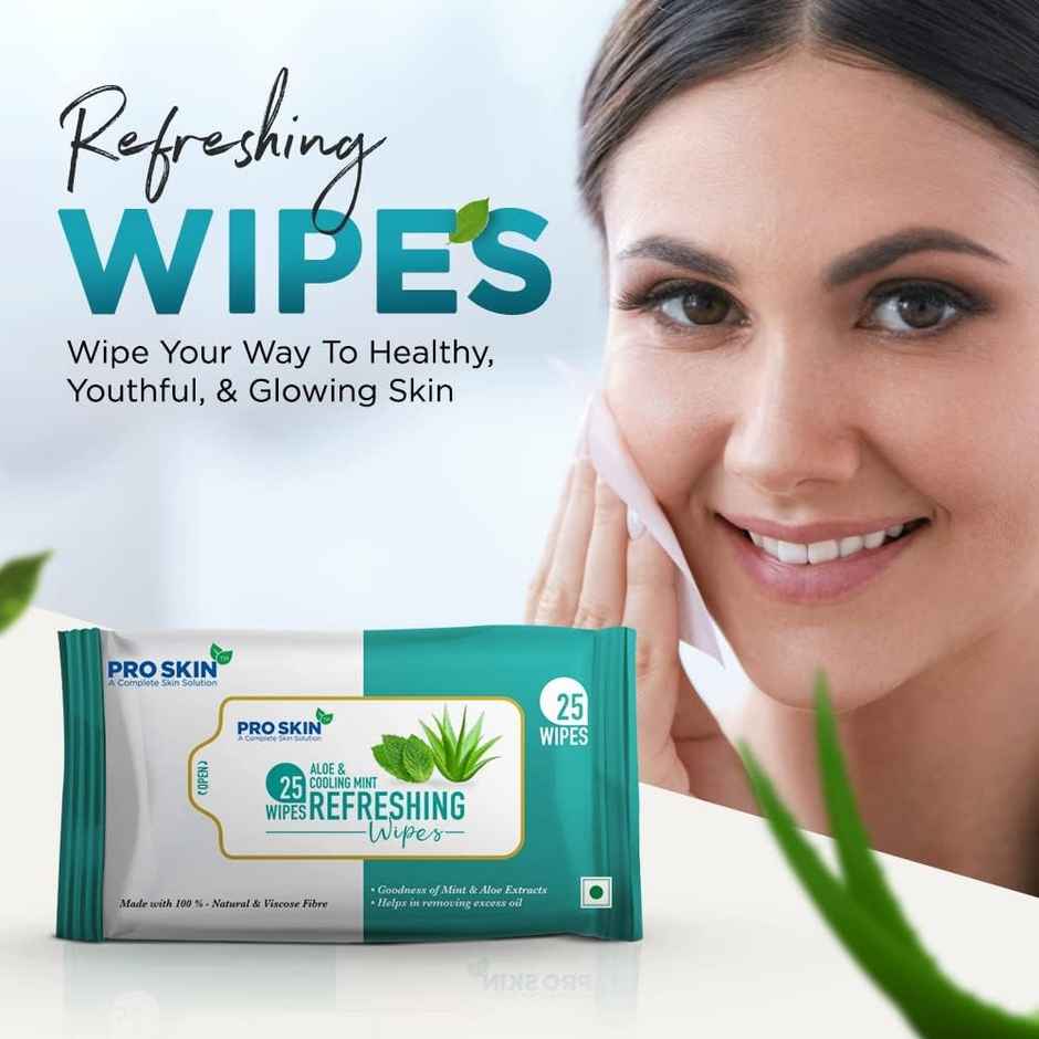 Pro Skin Refreshng Wipes Mint N Aloe(25pc) & Pro Skin Refreshing Wipes Rose Water(25pc) Combo