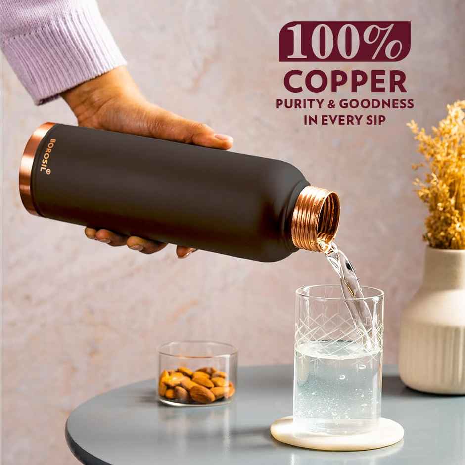 Borosil 100% Pure Copper Bottle for Home, BPA Free | 1 L