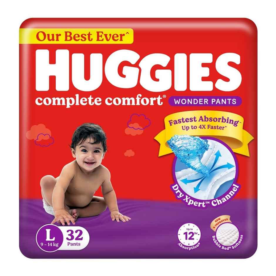 Huggies Complete Comfort Wonder Baby Diapers | Pant Style | L | 32 pcs