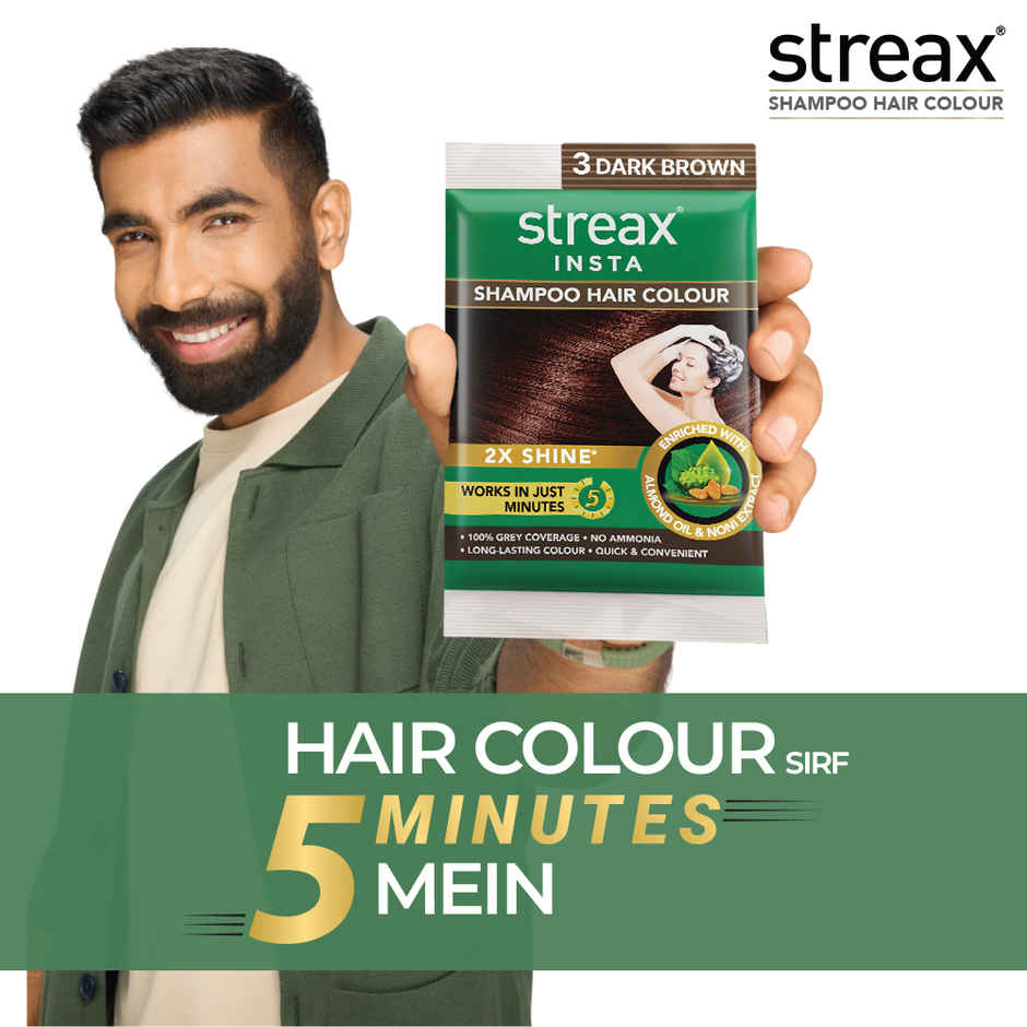 Streax Insta Shampoo Hair Colour for Women and Men- Dark Brown |100% grey coverage in 5 mins