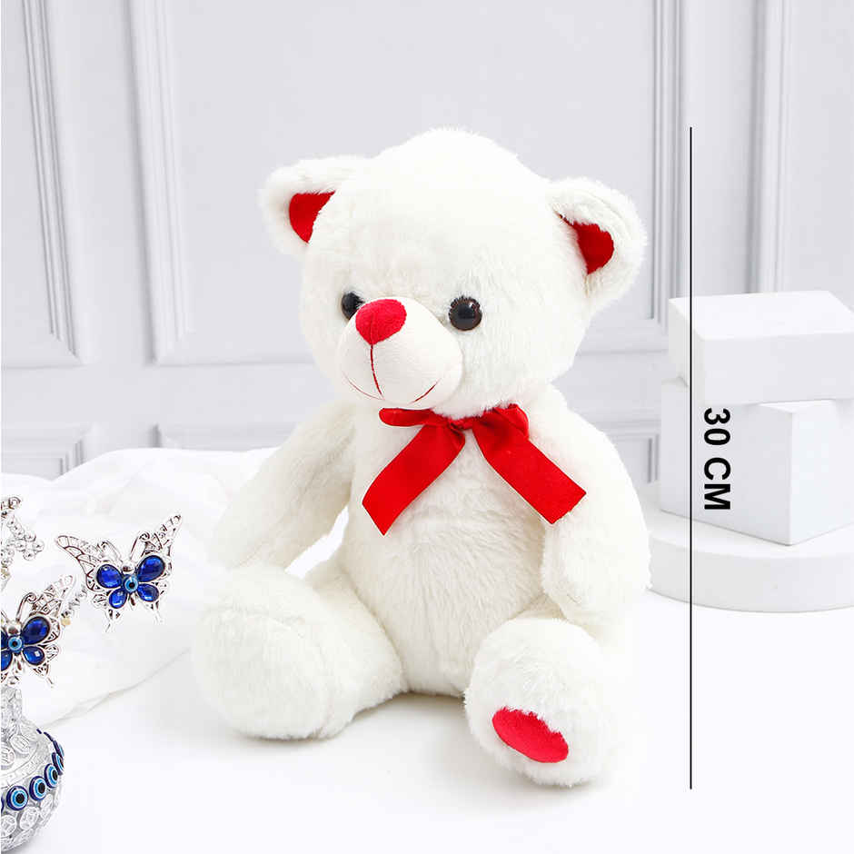 Archies White Teddy Bear with Red Bow - 30 cm