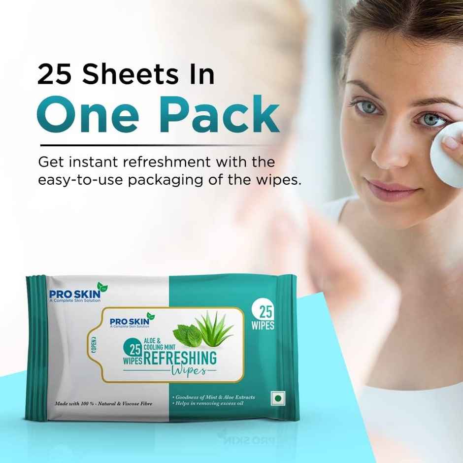 Pro Skin Refreshng Wipes Mint N Aloe(25pc) & Pro Skin Refreshing Wipes Rose Water(25pc) Combo