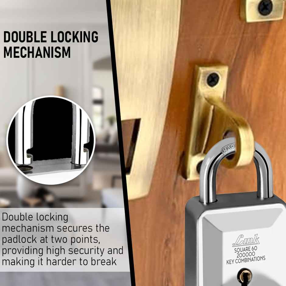 Link Stainless steel Hardened Shackle Diamond Square 60 mm padlock with 3 aesthetic Keys