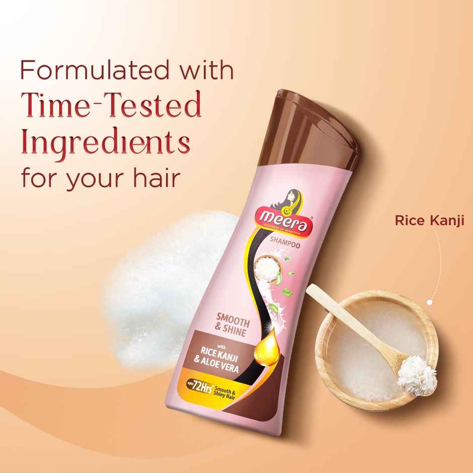 Meera Smooth & Shine Shampoo with Rice Kanji & Aloe Vera | Up to 72 Hours Smooth & Shiny Hair