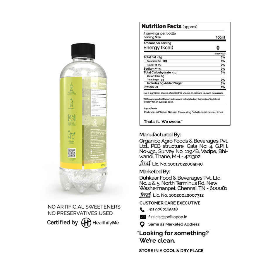 Polka Pop Peach Sparkling Water(300ml) & Polka Pop Lemon-Lime Sparkling Water(300ml) Combo