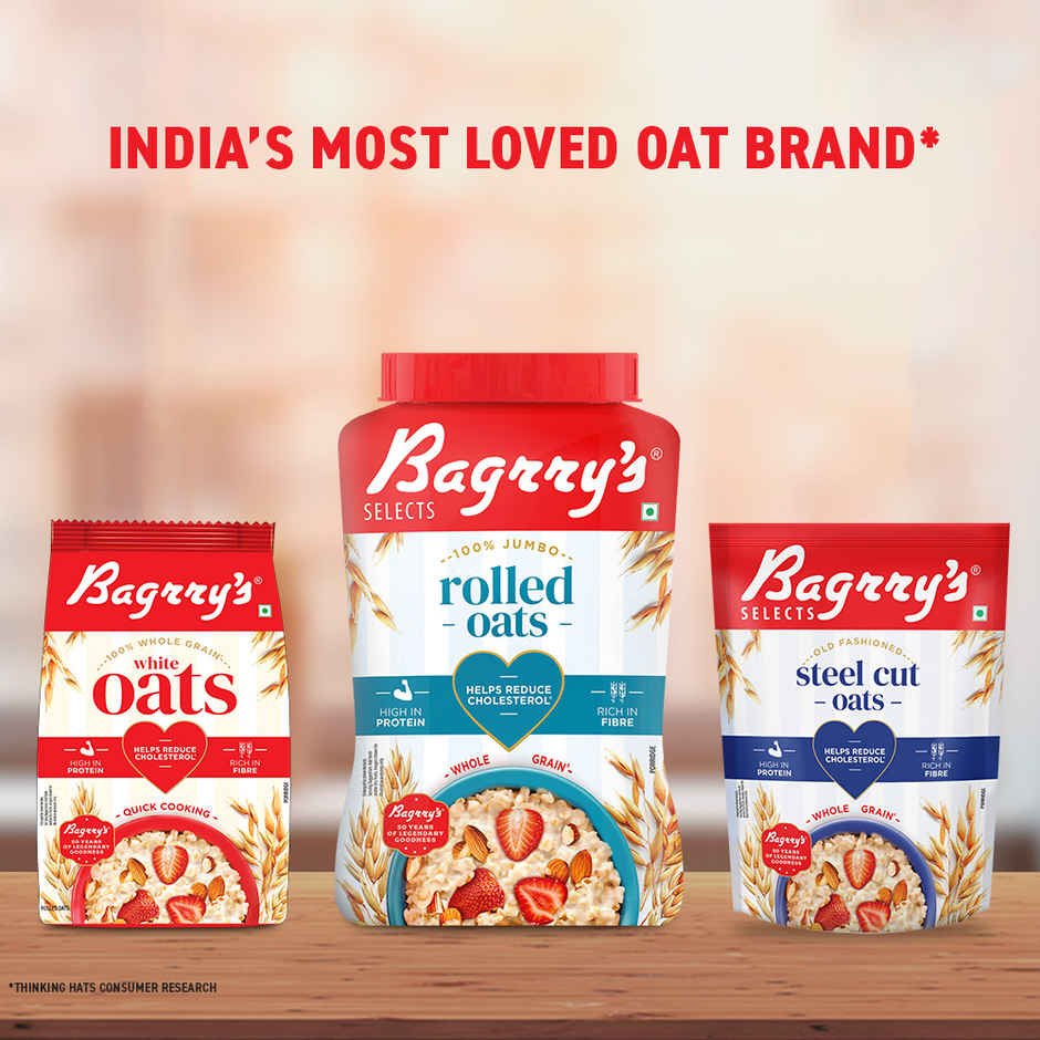 Bagrry's Rolled Oats Jar High Fibre Premium Rolled Oats Protein Rich Breakfast Cereal Wholegrain Breakfast Combo
