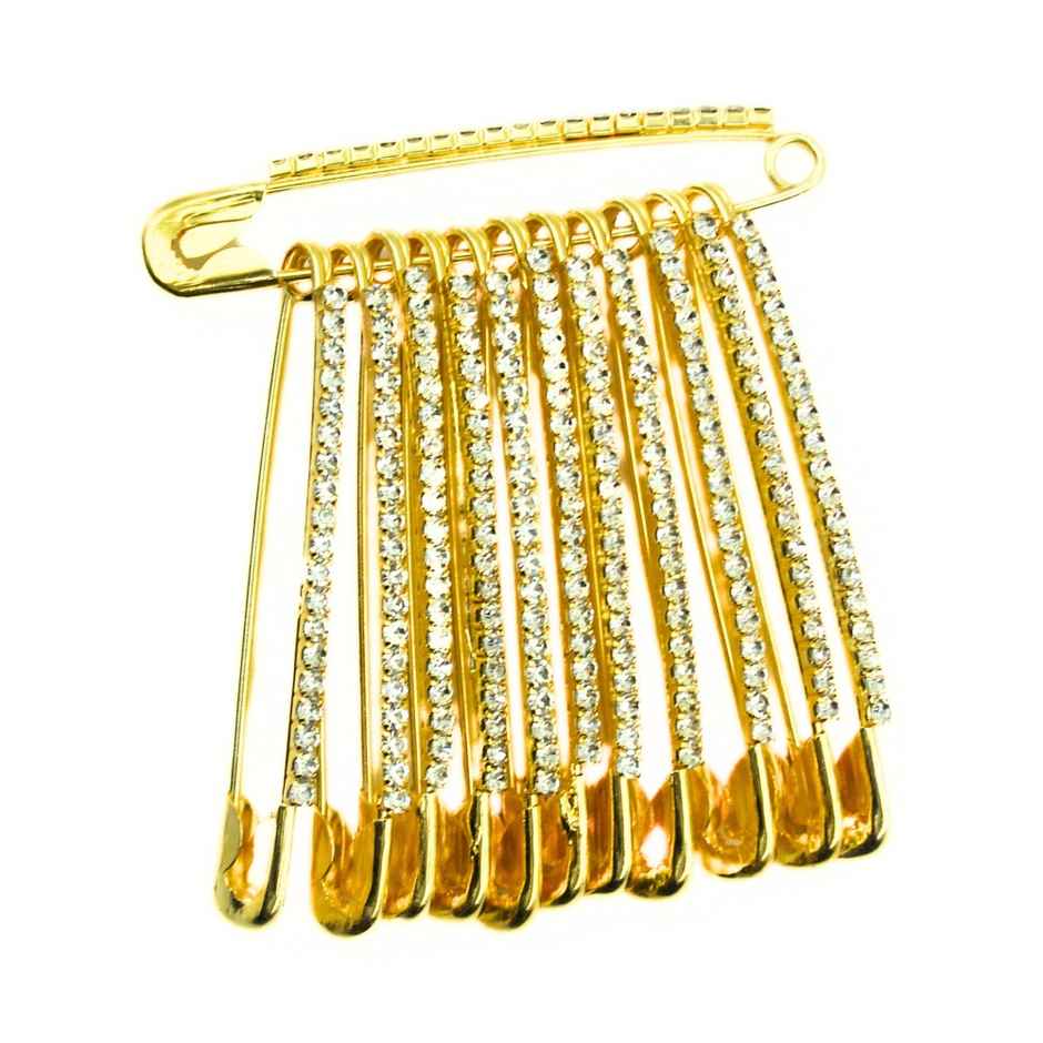 Golden Diamond Studded Saree Safety Pin
