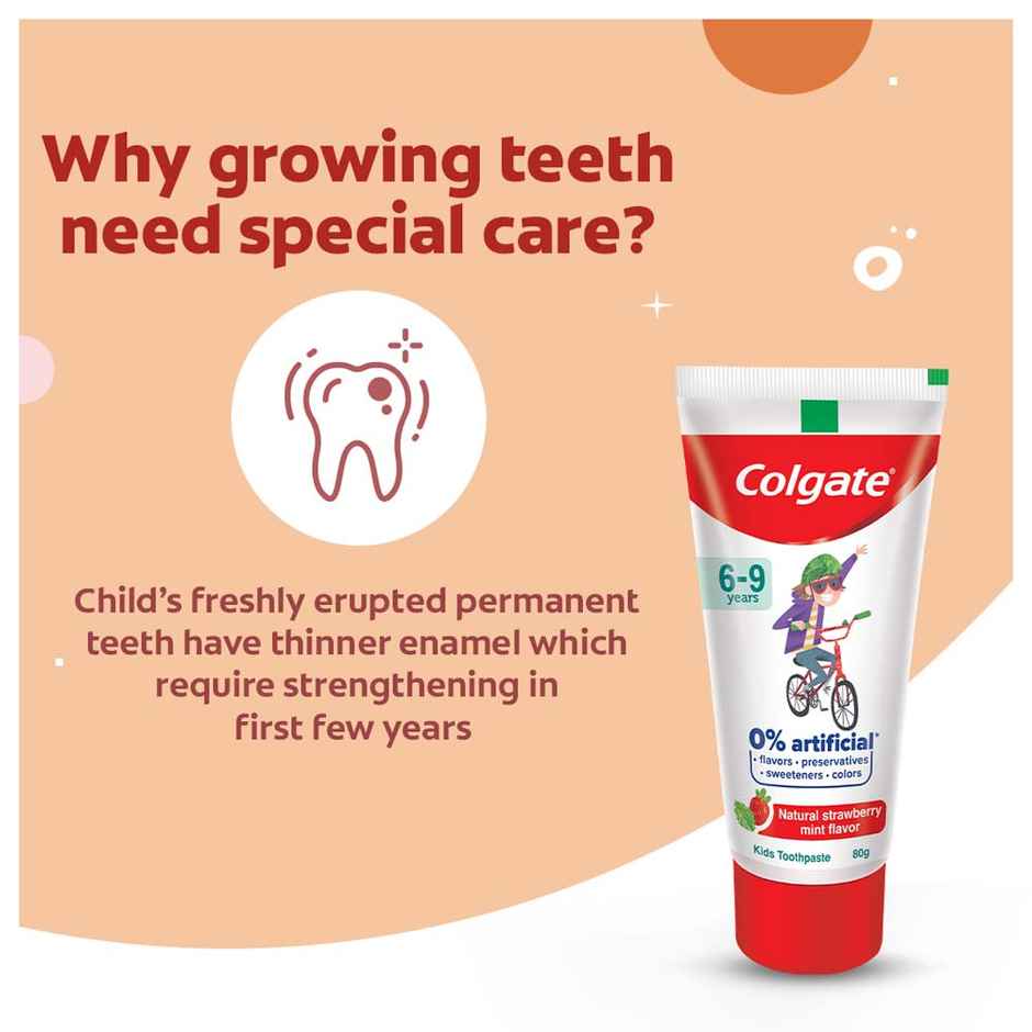 Colgate Toothpaste For Kids (6-9 Years) Natural Strawberry Mint Flavour 0% Artificial Tube