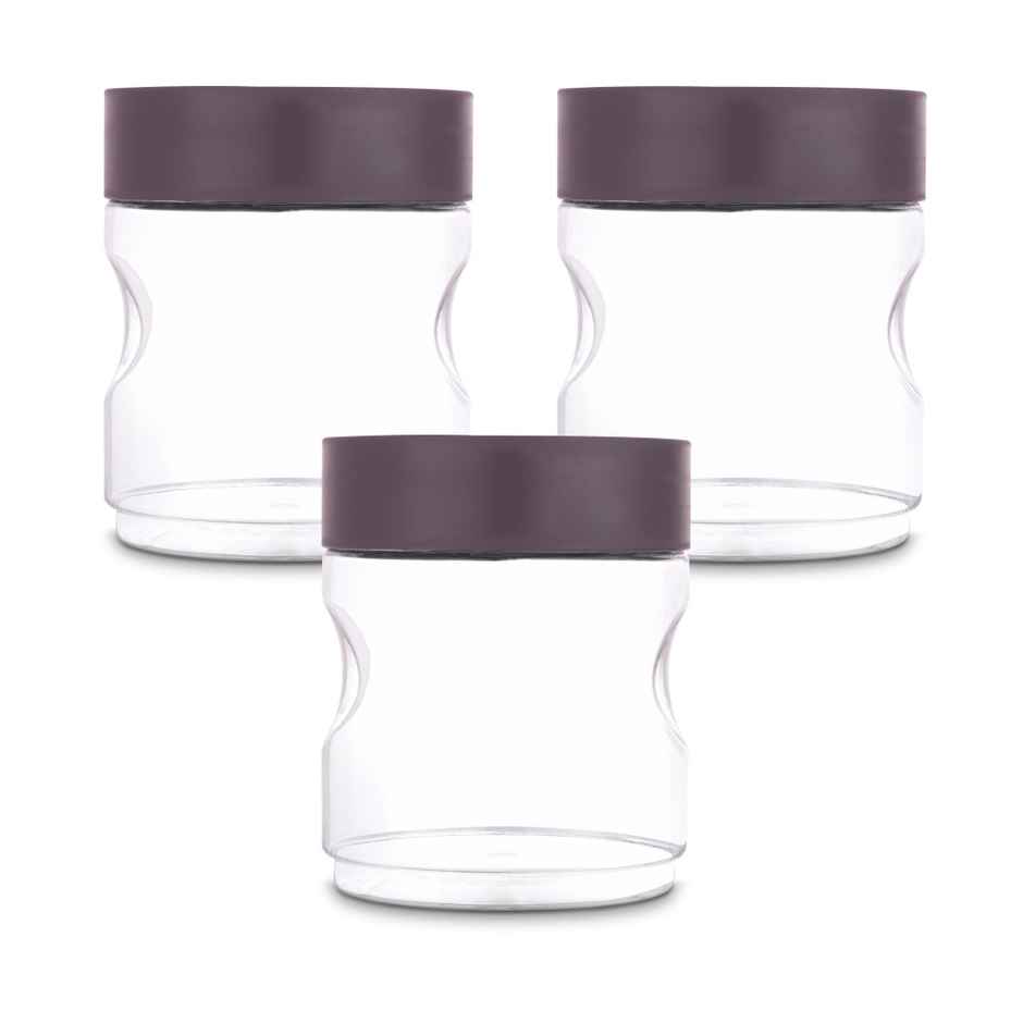 Flair Plastic Stackup Pet Jar Set Of 3 Pcs 1000 ml (Brown), Transparent