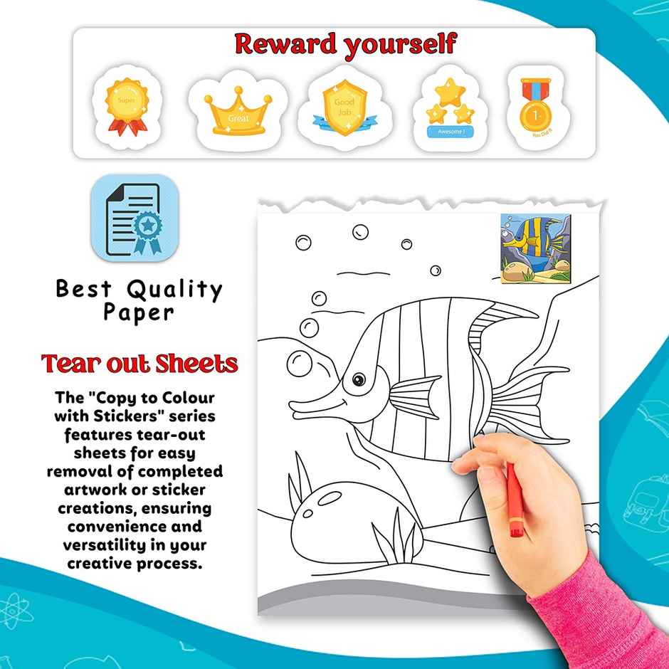 Copy to Colour Ocean With Stickers Book for Kids - Children Coloring Book | Copy Coloring Book