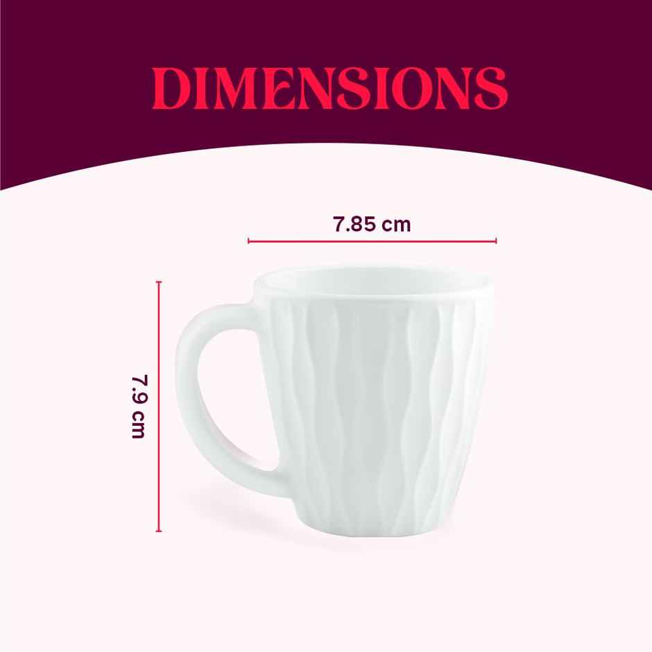 Larah By Borosil Curl Opalware Cup, Set Of 6 Tea/Coffee Cups, 200 ml Each, Crockery Set, White