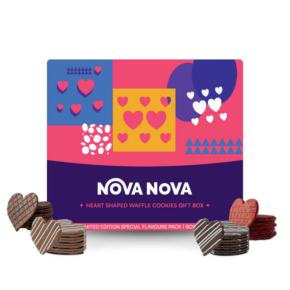 Nova Nova Heart Shaped Waffle Cookies & Chocolates Gift Box - Valentine's Day Special