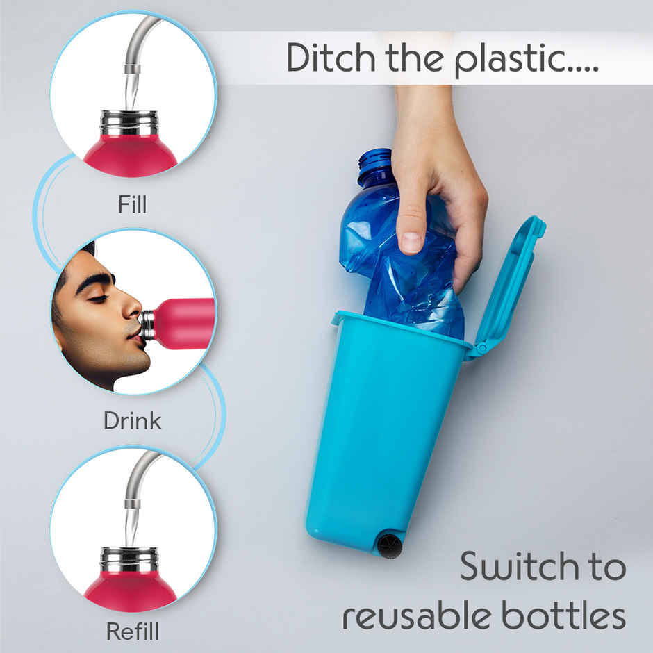 Borosil Laguna Single Wall Stainless Steel Water Bottle | Red | 1 L