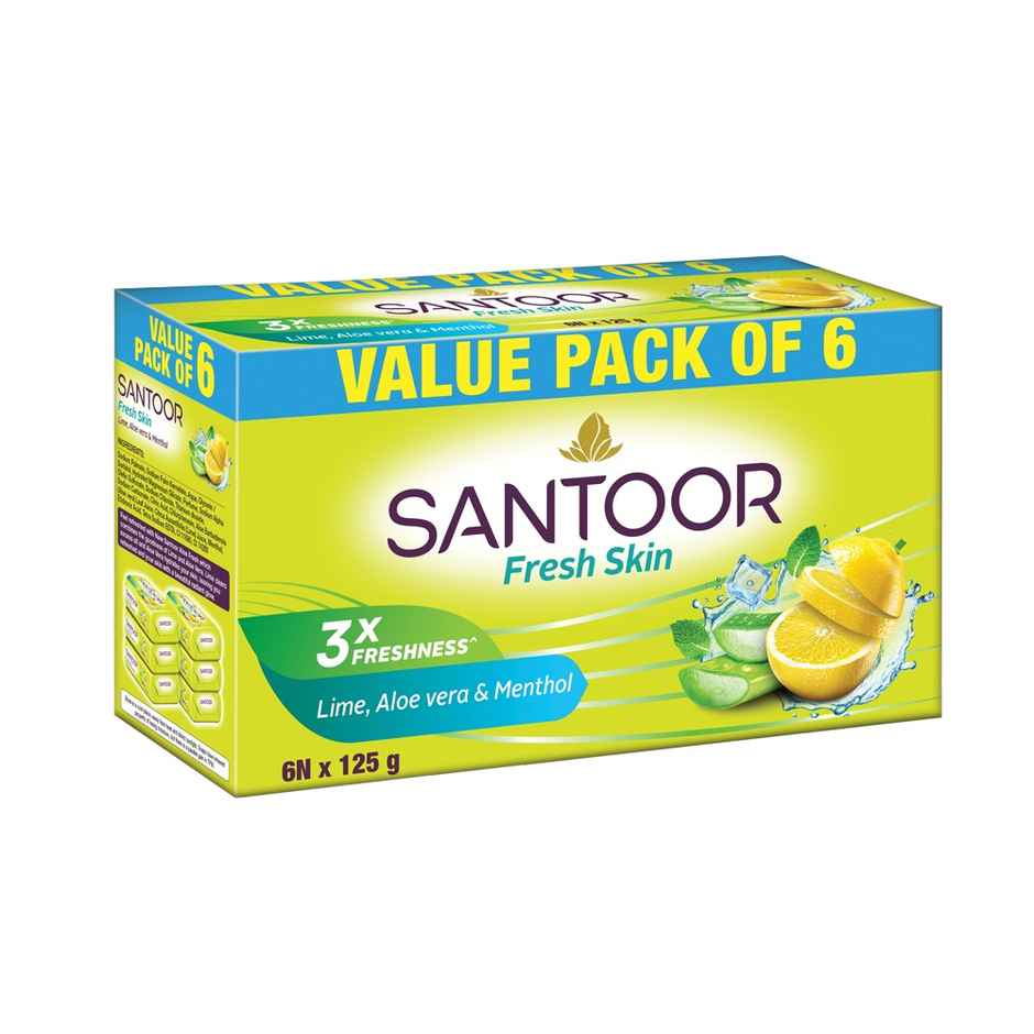 Santoor Fresh Skin Aloe Vera and Lime Bathing Soap With Anti-Aging Properties For All Skin Types