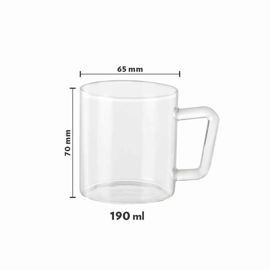 Borosil Vision Tea N Coffee Classic Mug Set | 190 ml | Borosillicate Glass | Microwave Safe
