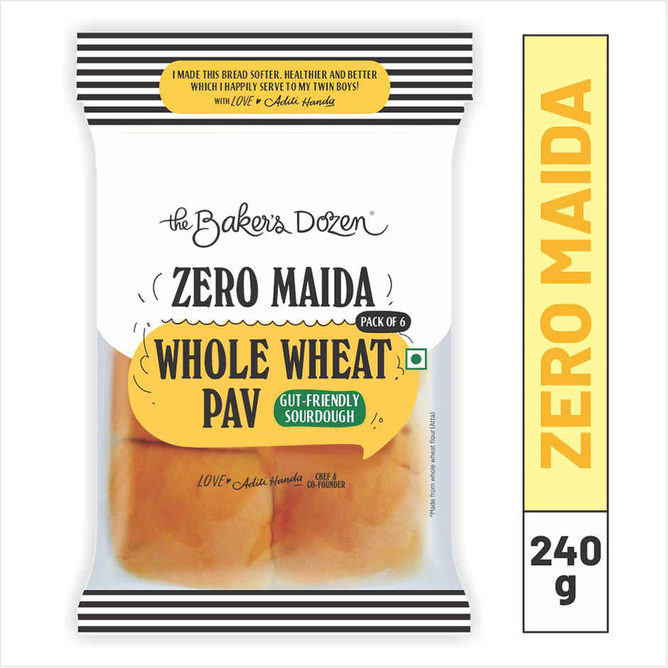 The Baker'S Dozen 100% Whole Wheat Bread - No Palm Oil No Preservative (450g) & The Baker'S Dozen Zero Maida Pav No Palm Oil No Preservative 100% Wholewheat (220g) Combo