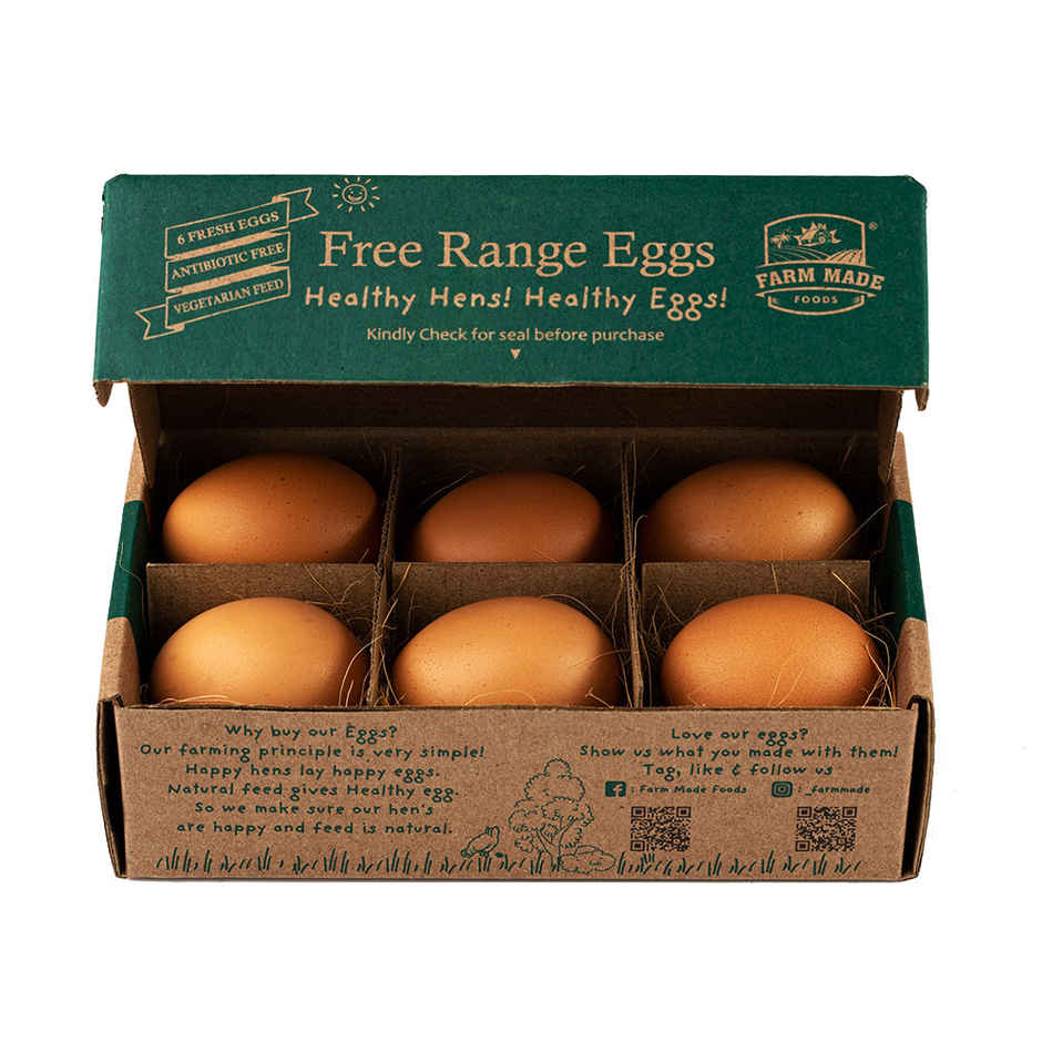 Farm Made Free Range Brown Eggs, 6 Pieces - Protein Rich, Veg Feed, Non-Fertile